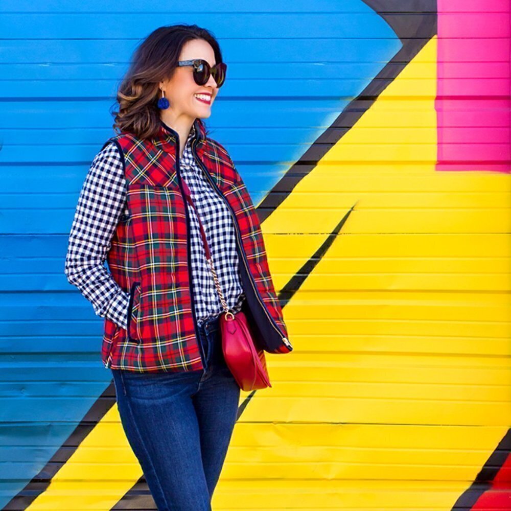 J.Crew Blended Wool Tartan Plaid Puffer Vest